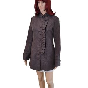 Anthropologie Tulle Princess Pea Coat with Ruffle Detail